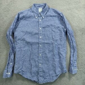 Brooks Brothers Shirt Mens‎ L Blue Check Long Sleeve Button Down Linen Casual